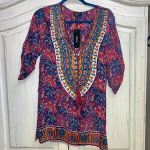 NWT TOLANI 100% SILK MANDALA TUNIC DRESS CAFTAN
